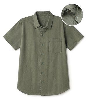 Pine Kids Cotton Woven Shirt with Half Sleeves in Olive Green for 4-5 Years