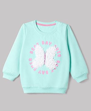 Babyhug Heavy Gauge Terry Knit Full Sleeves Sweatshirt With Butterfly Applique - Light Blue