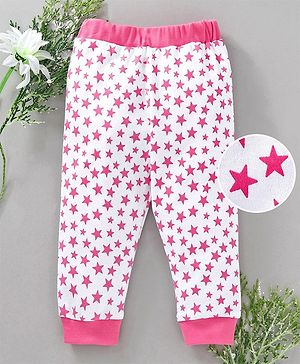 Babyhug Full Length Lounge Pant Star Print - White Pink