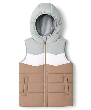 Babyhug Woven Padded Jacket with Sleeveless & Color Block - Green