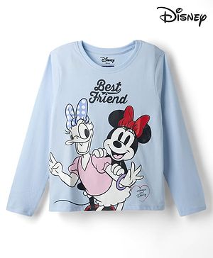 Pine Kids Disney Single Jersey Knit T-Shirt with Full Sleeves and Minnie and Daisy Print - Sky Blue