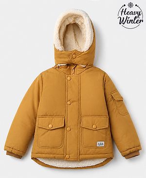 Babyhug Woven Full Sleeves Hooded Solid Padded/Quilted/ Winter Jacket - Mustard