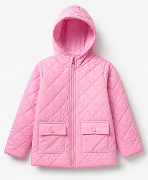 Pine Kids Woven Padded Hoodie Winter Jacket with Full Sleeves in Pink