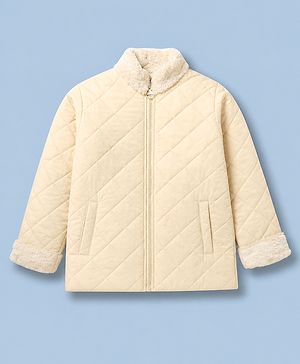 Pine Kids Woven Padded Quilted Winter Jacket with Full Sleeves in Beige