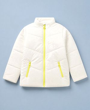 Pine Kids Woven Padded Winter Jacket with Full Sleeves in Offwhite