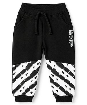 Babyhug 100% Cotton Looper Knit Jogger Fit Full Length Lounge Pant with Adventure Print in Black