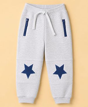 Babyhug Cotton Jersey Knit Full Length Lounge Pants With Star Applique - Grey