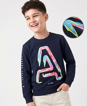 Pine Kids Knit Sweatshirt with Full Sleeves and Letter Print in Navy Blue for 4-5 Years