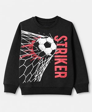 Pine Kids Cotton Mix Knit Sweatshirt with Full Sleeves and Striker Print in Black