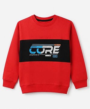 Pine Kids Cotton Mix Knit Sweatshirt with Full Sleeves and Core Print in Red
