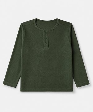 Pine Kids Knit Full Sleeves Solid Round Neck T-Shirt - Olive Green