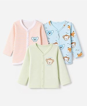 Babyhug 100% Cotton Interlock Knit Full Sleeves Animal & Striped Print Jhablas Pack of 3 - Blue Pink & Green