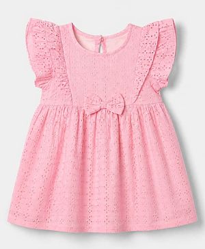 Babyhug 100% Cotton Woven Dress with Sleeveless and Bow Detail in Pink for 3-6 Months