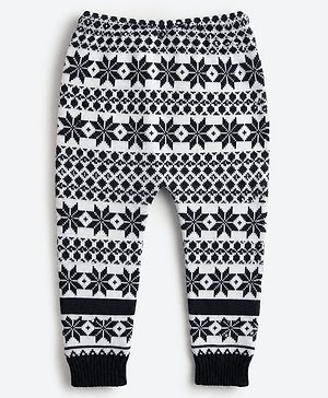 Babyhug Knit Full Length Printed Fleece & Woollen Bottomwear - Navy Blue