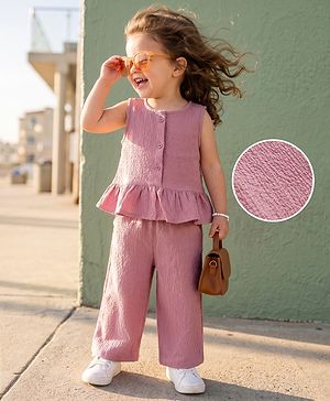 Babyhug Cotton Woven Sleeveless Top & Palazzo Set - Pink