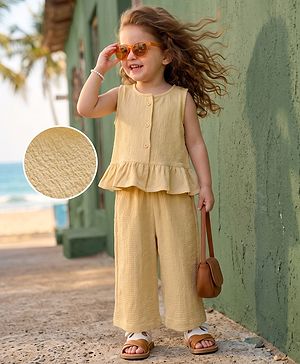 Babyhug Cotton Woven Sleeveless Top & Palazzo Set - Cream