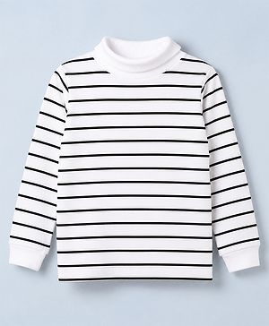 Babyhug Cotton Lycra Knit Skivi Winter T-Shirt with Full Sleeves and Stripes - White & Black