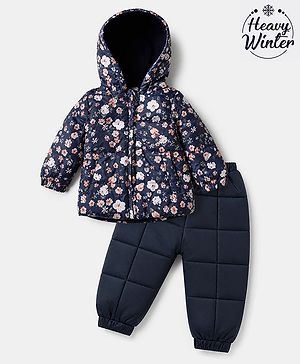 Babyhug Heavy Polyfill Winter Wear suit - Navy Blue 6-9M