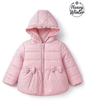 Babyhug Woven Padded/Quilted/ Winter Jacket with Full Sleeves and Foil/Glitter Star Print - Pink