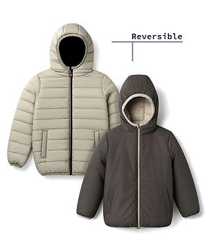 Pine Kids Woven Reversible Hooded Padded Winter Jacket with Full Sleeves - Light Green