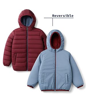 Pine Kids Woven Full Sleeves Padded Hooded Winter Reversible Jacket - Wine