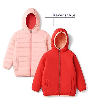 Pine Kids Woven Full Sleeves Padded Hooded Winter Reversible Jacket - Pink