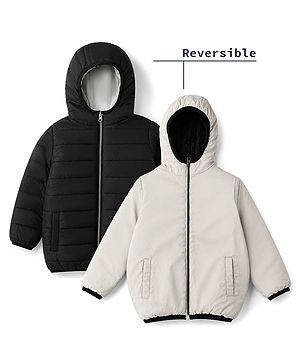 Pine Kids Woven Full Sleeves Padded Hooded Winter Reversible Jacket - Black