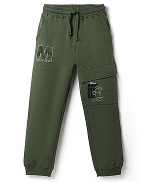 Pine Kids Disney Terry Knit Full Length Track Pants With Mickey Mouse Graphic - Olive Green