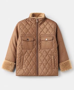 Pine Kids Woven Padded Quilted Winter Jacket with Full Sleeves in Beige