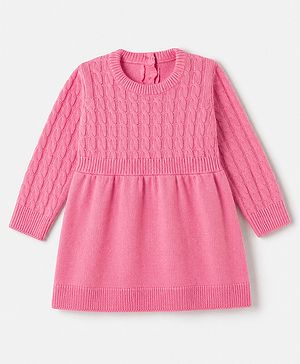 Babyhug Sweater-knit Full Sleeves Woollen Dress With Cable Sweater-knit Design - Fuchsia