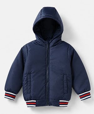 Pine Kids Woven Padded Quilted Winter Jacket with Full Sleeves in Navy Blue