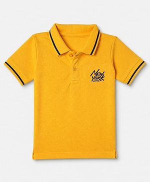 Babyhug Cotton Blend Knit Half Sleeves Polo T-Shirt With New York Embroidery - Mustard
