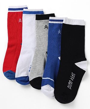 Pine Kids Cotton Mix Knit Socks With Pine Kids Text & Ankle Length Pack Of 5 In Blue
