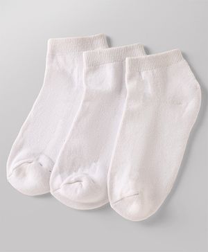 Pine Kids Cotton Knit Ankle Length Solid Socks Set Of 3 - White