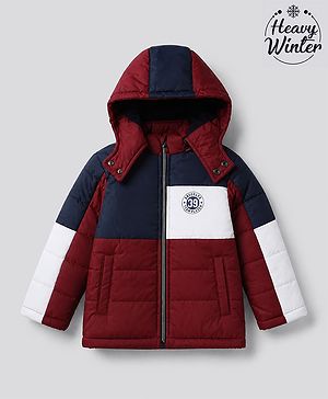 Babyhug Woven Hoodies with Full Sleeves and Brooklyn Team Plate 39 Print in Red for 12-18 Months