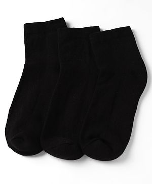 Pine Kids Cotton Knit Ankle Length Solid Socks Set of 3 - Black