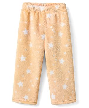 Babyhug Velour Knit Full Sleeves Co-ord T-Shirt & Pyjama Winter Nightwear with Stars Print - Orange