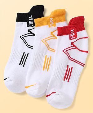 Pine Kids Knit Ankle Length Socks Chill Play & Fun Text in White Pack of 3