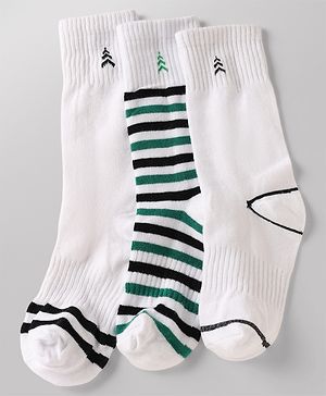 Pine Kids Cotton Knit Ankle Length Striped Socks Set Of 3 - White & Black