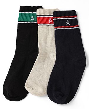 Pine Kids Cotton Knit Ankle Length Socks Set Of 3 - Black & White