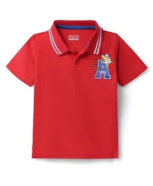 Babyhug Cotton Knit Half Sleeves Polo T-Shirt with Tiger Print - Red