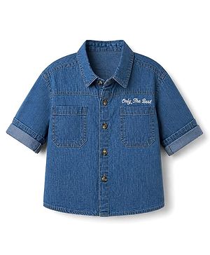 Babyhug 100% Cotton Woven Denim Washed Shirt with Full Sleeves and Only The Best Embroidery - Blue