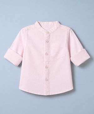 Babyhug 100% Cotton Woven Solid Shirt with Full Sleeves Mandarin Collar in Light Pink