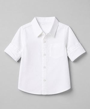 Babyhug 100% Cotton Woven Solid Shirt with Full Sleeves in White for 12-18 Months