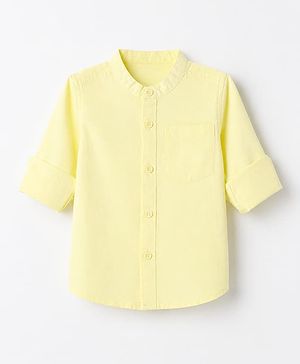 Babyhug 100% Cotton Woven Mandarin Collar Solid Shirt with Full Sleeves in Yellow