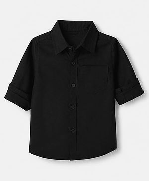 Babyhug 100% Cotton Woven Solid Shirt with Full Sleeves - Black