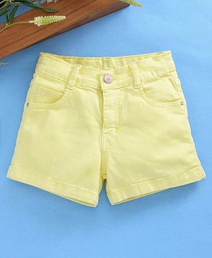 Babyhug Cotton Shorts With Adjustable Elasticated Waist - Yellow - 2-3YRS Yellow