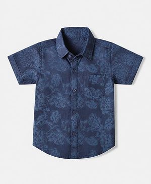 Babyhug 100% Cotton Woven Half Sleeves Regular Fit Shirt with Floral Print & Collar Neck in Blue