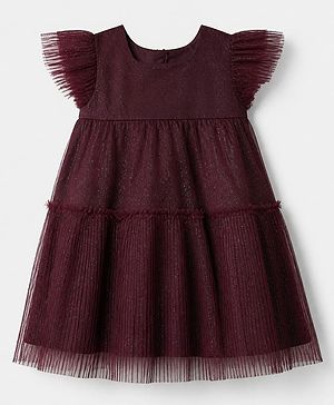Pine Kids Mesh Woven Sleeveless Embellished Layered Party Dress - Wine