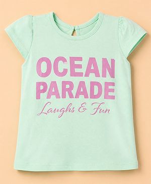 Babyhug 100% Cotton Knit Half Sleeves T-Shirt with Ocean Parade Text Print - Light Green